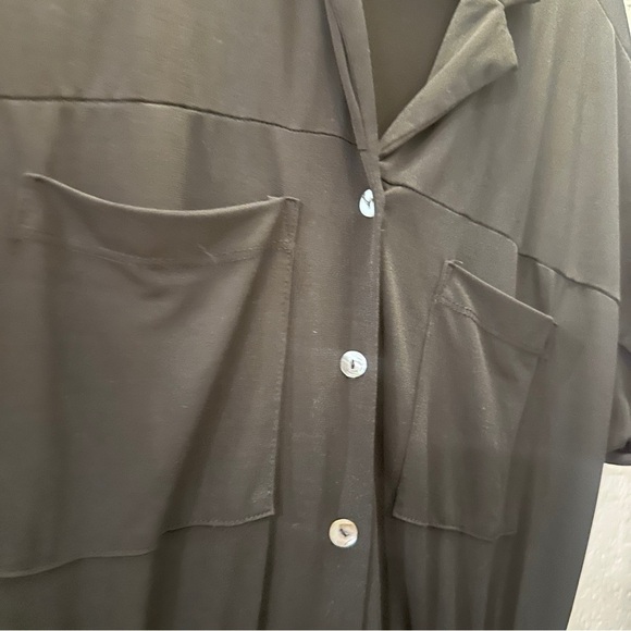 Brigette Brianna M Black Wrinkle-Free Jumpsuit Button-Down Elastic Waist Pockets - Picture 3 of 13